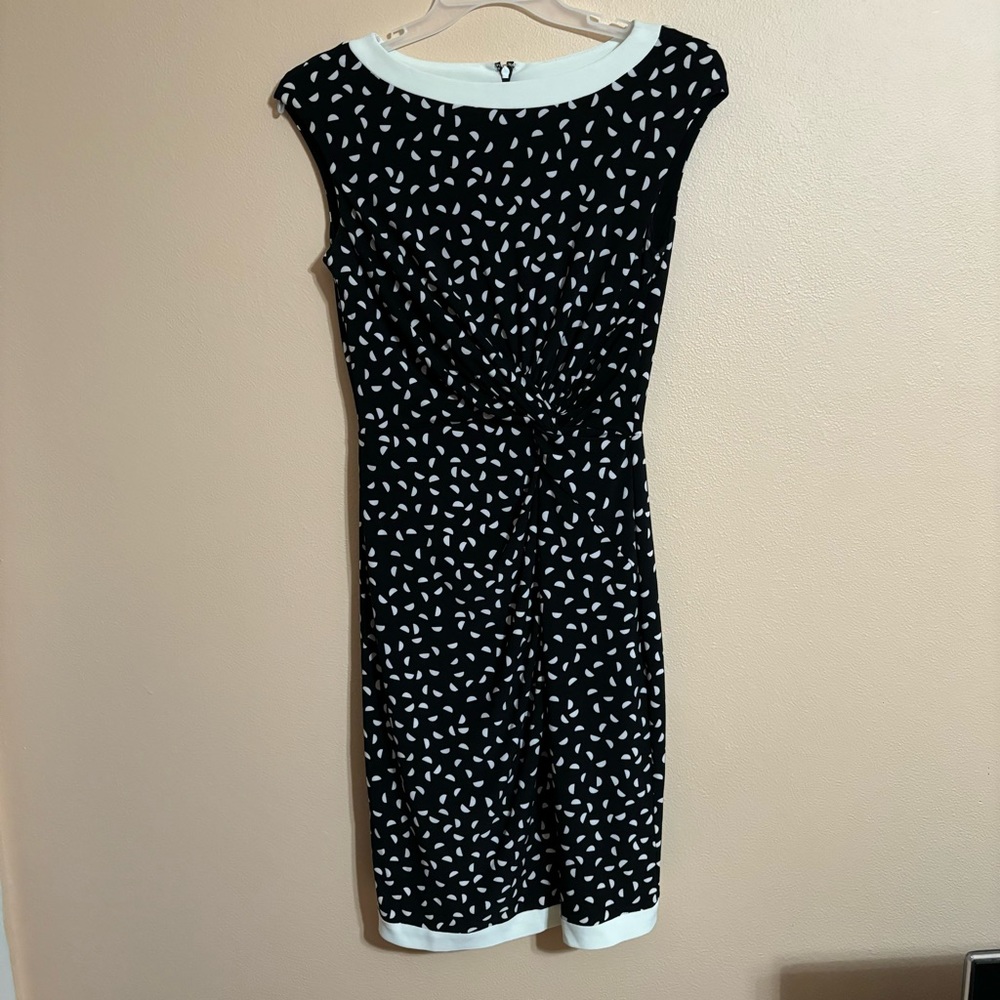 Lauren Ralph Lauren Womens Dress Cap Sleeve Maroon Sz 10 Black half polka dots